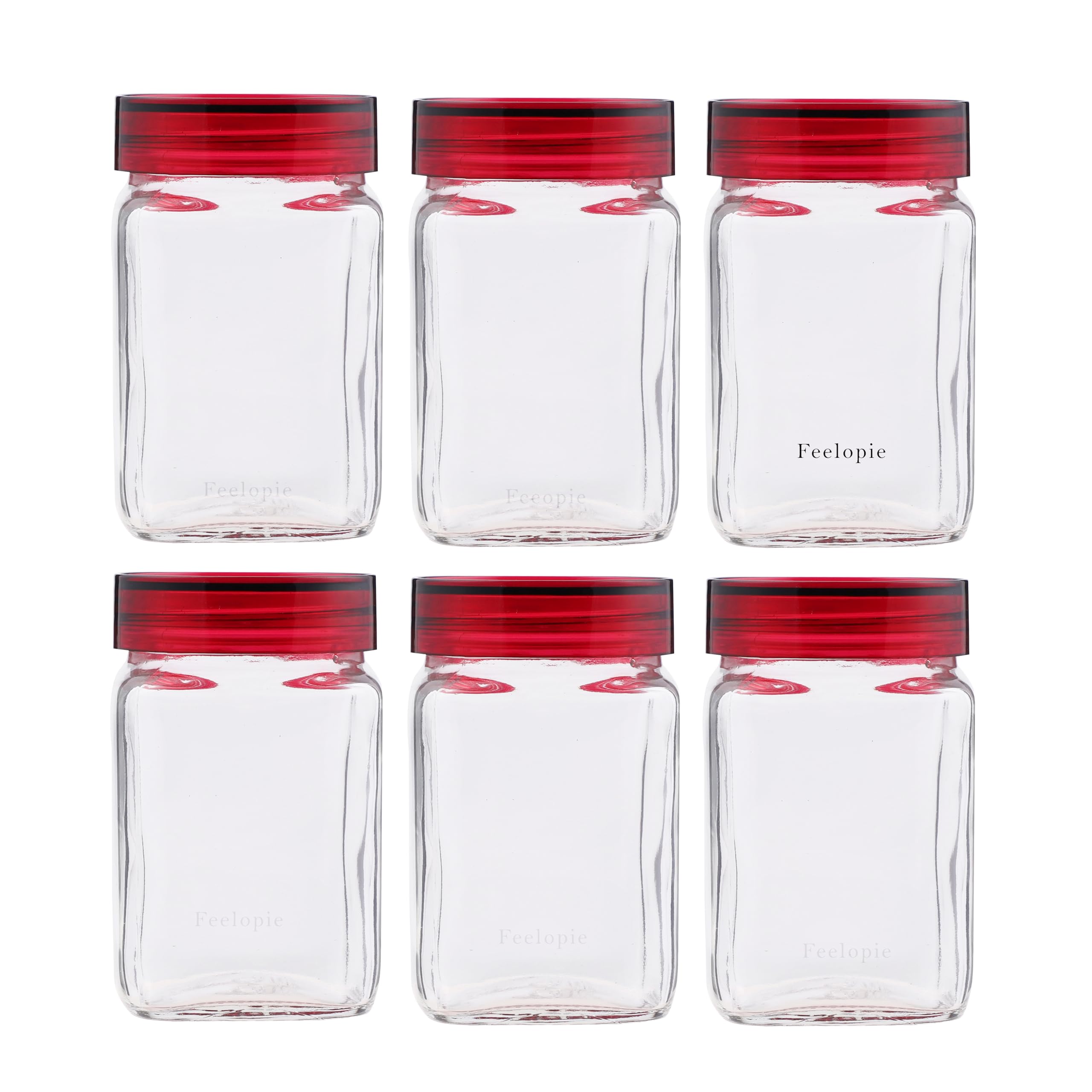 Feelopie Piramal Glass Jar Storage Container With Airtight Leakproof Attractive Acrylic Plastic Maroon Lid ||Suitable Your Home &Kitchen||Snacks Container (300Ml-Square Candy Jar-Set Of 6) (B0CR1G5MZL) Amazon Price History, Amazon Price Tracker
