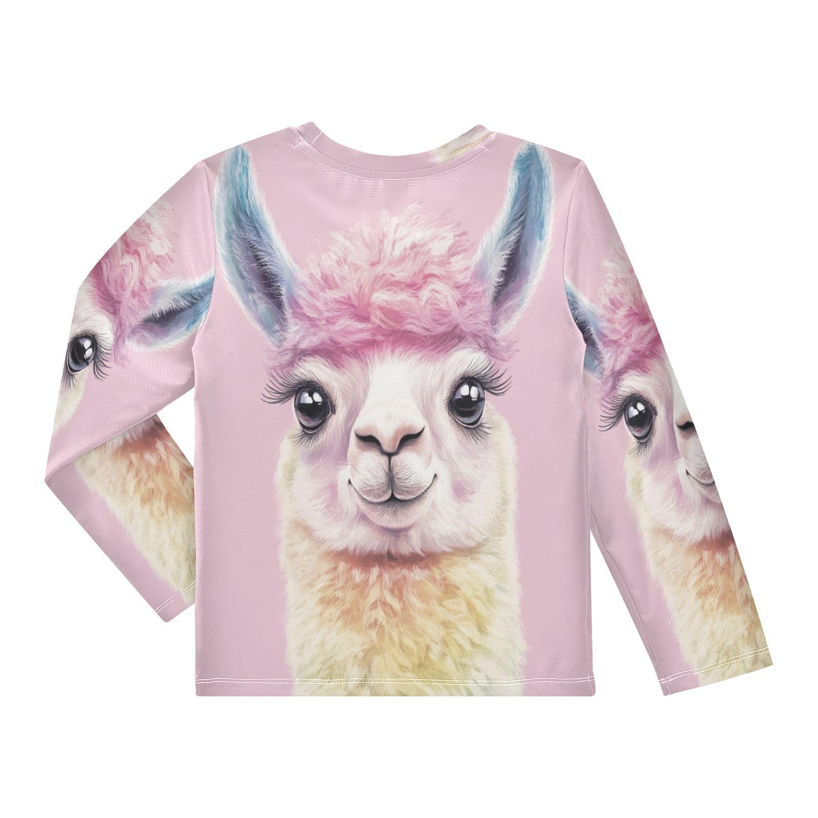 DOMIKING Alpaca Pink Boys Long Sleeve Rashguard Shirt Kids Quick Dry Swim Shirt for Swimming Pool Beach 11-12T