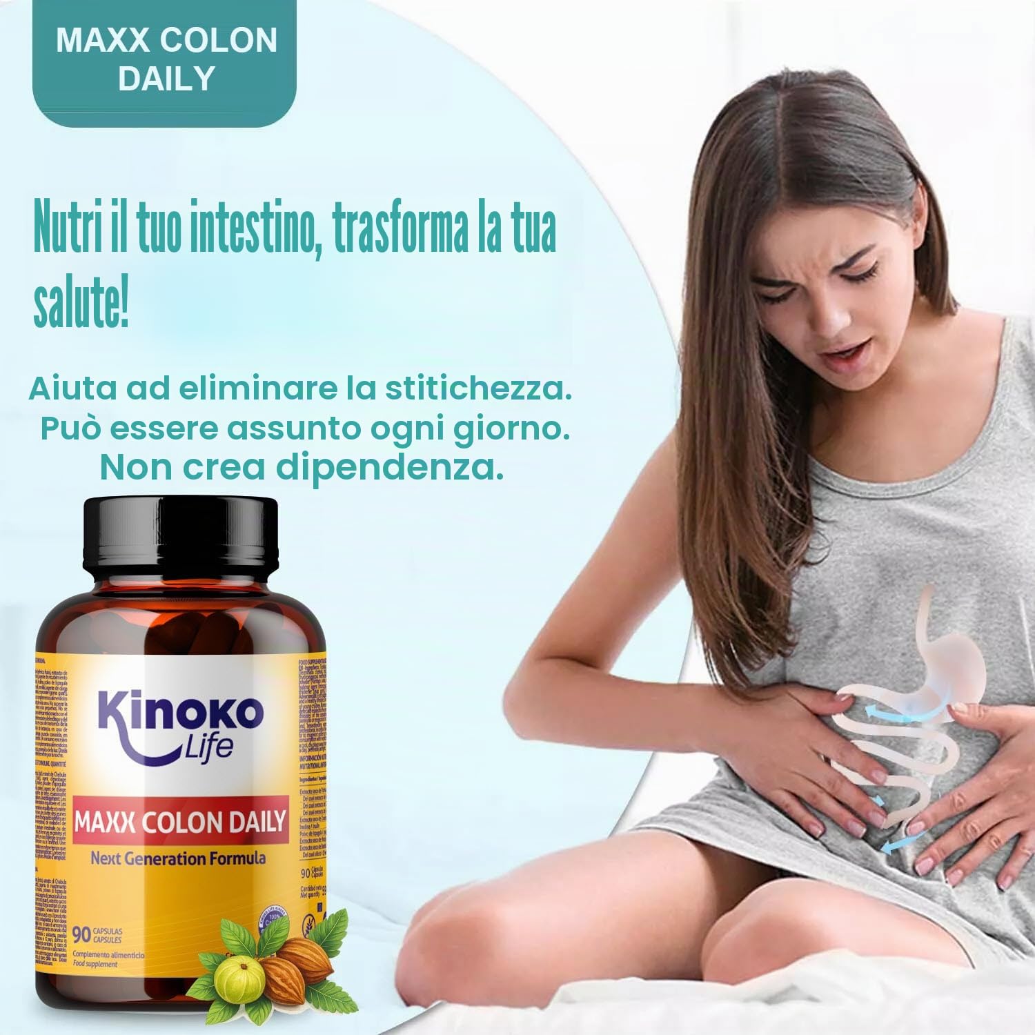 MaXX COLON DAILY – Lassativo Naturale e Sollievo dalla Stitichezza | Triphala + Psyllium (Fibre Prebiotiche) | Regolarità, Transito Intestinale e Riduzione dei Gas (90 Capsule)