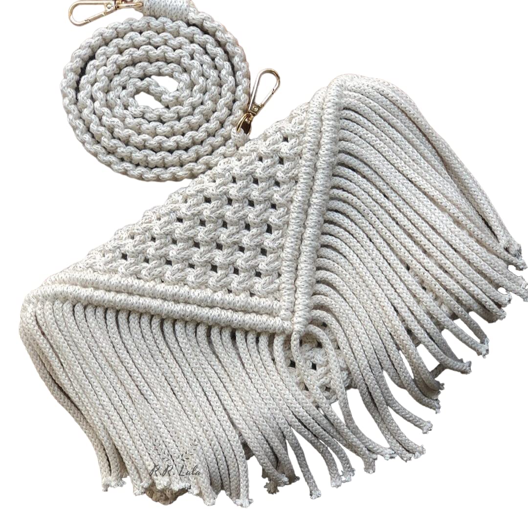 Macrame purse Small Clutch bag, Perfect Macrame bag for Shopping, Party,Macrame messenger bag Boho Crossbody Bag Wedding accessories - Size: Width 10 x Length 7 inch 42 INCHES HANDLE Off White Color-image-3