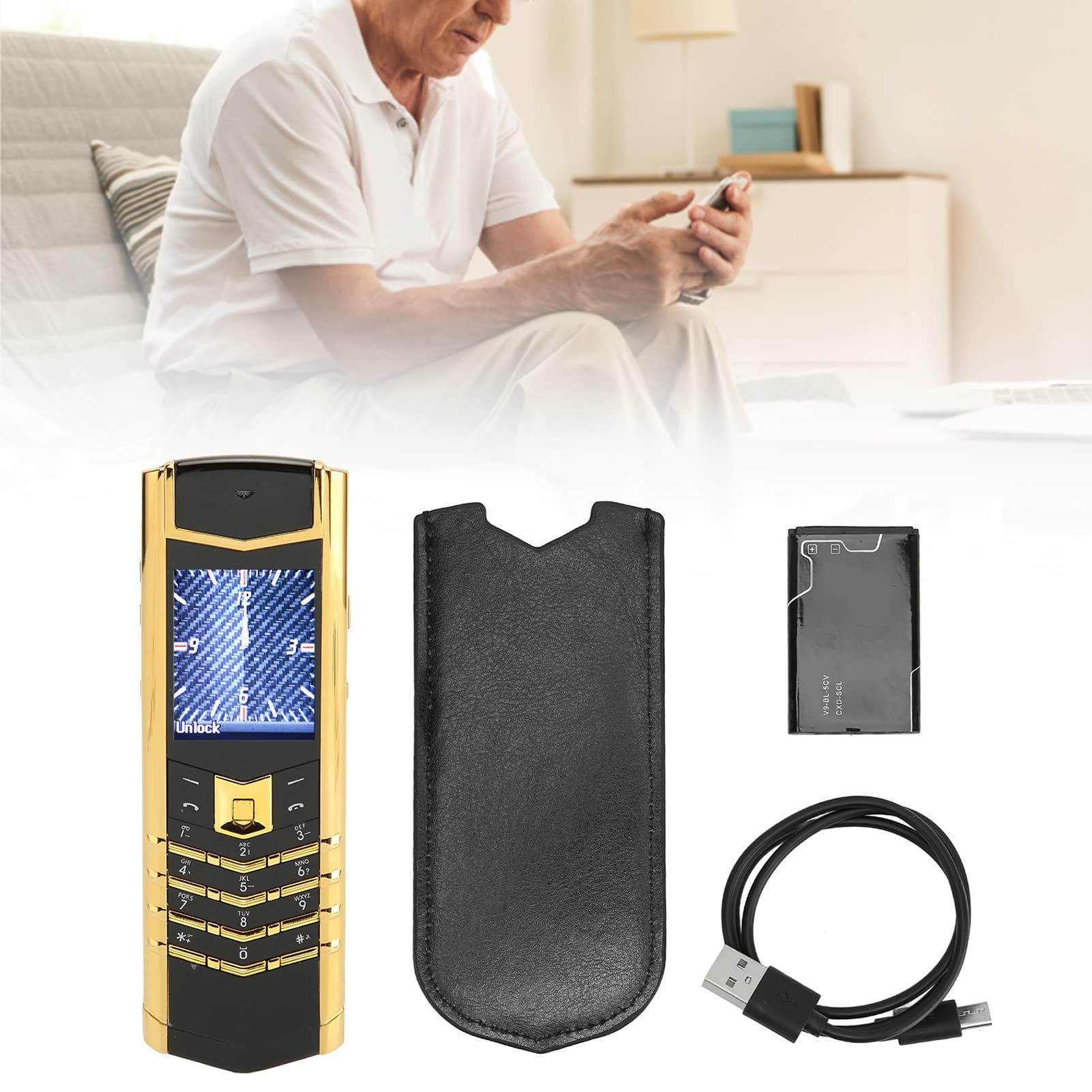 Telefon Komórkowy z prostą deską, Mini Smartfon, sieć 1,5 Cala 2G Dual SIM Dual Stand By 1600mAh dla Starszych Studentów Cienka Mała Przenośna Klawiatura Zapasowa Telefon Komórkowy (Czarne złoto)
