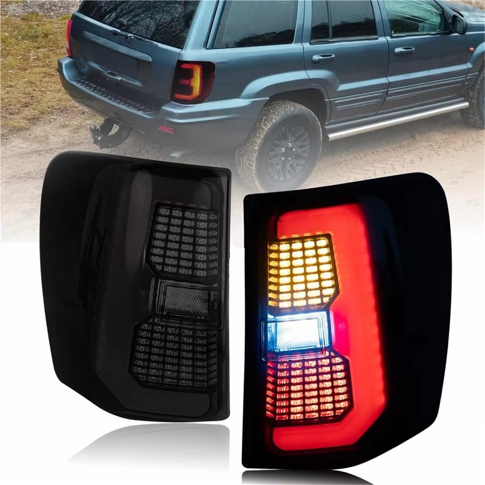 Luces Traseras Juego Luces Traseras LED Para Jeep Para Grand Para Cherokee MK2 WJ 1999-2004 Incluye Luz Freno Antiniebla Intermitente Trasera Piloto trasero(Pair of Red)
