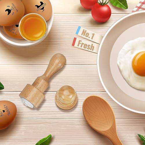 Miniatura 5 de Nuanchu 4 sellos redondos de goma de madera para huevos de Pascua, sello de etiqueta de pollo, mini sello de cartón con almohadilla de tinta para