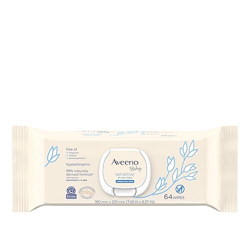 AVEENO Toallitas sensibles para bebés, sin parabenos ni fragancias, 64 unidades (paquete de 2)