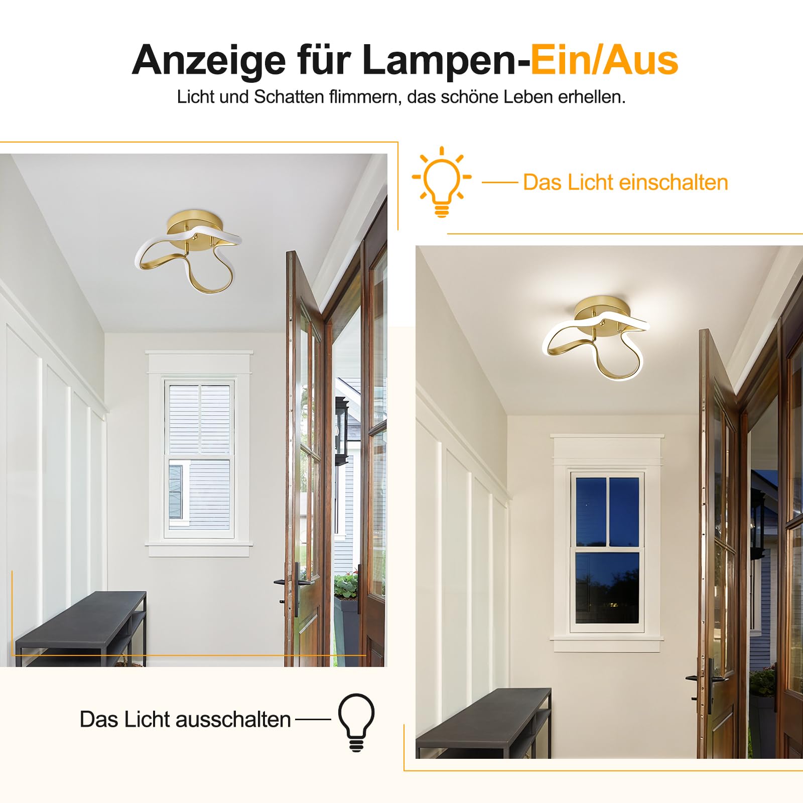 WOKNOS LED Deckenlampe 24W, 4000K Neutralweiß, 31cm Moderne Gold Aluminium Deckenleuchte,CE-zertifiziert, für Schlafzimmer, Wohnzimmer, Flur, Küche, Waschküche