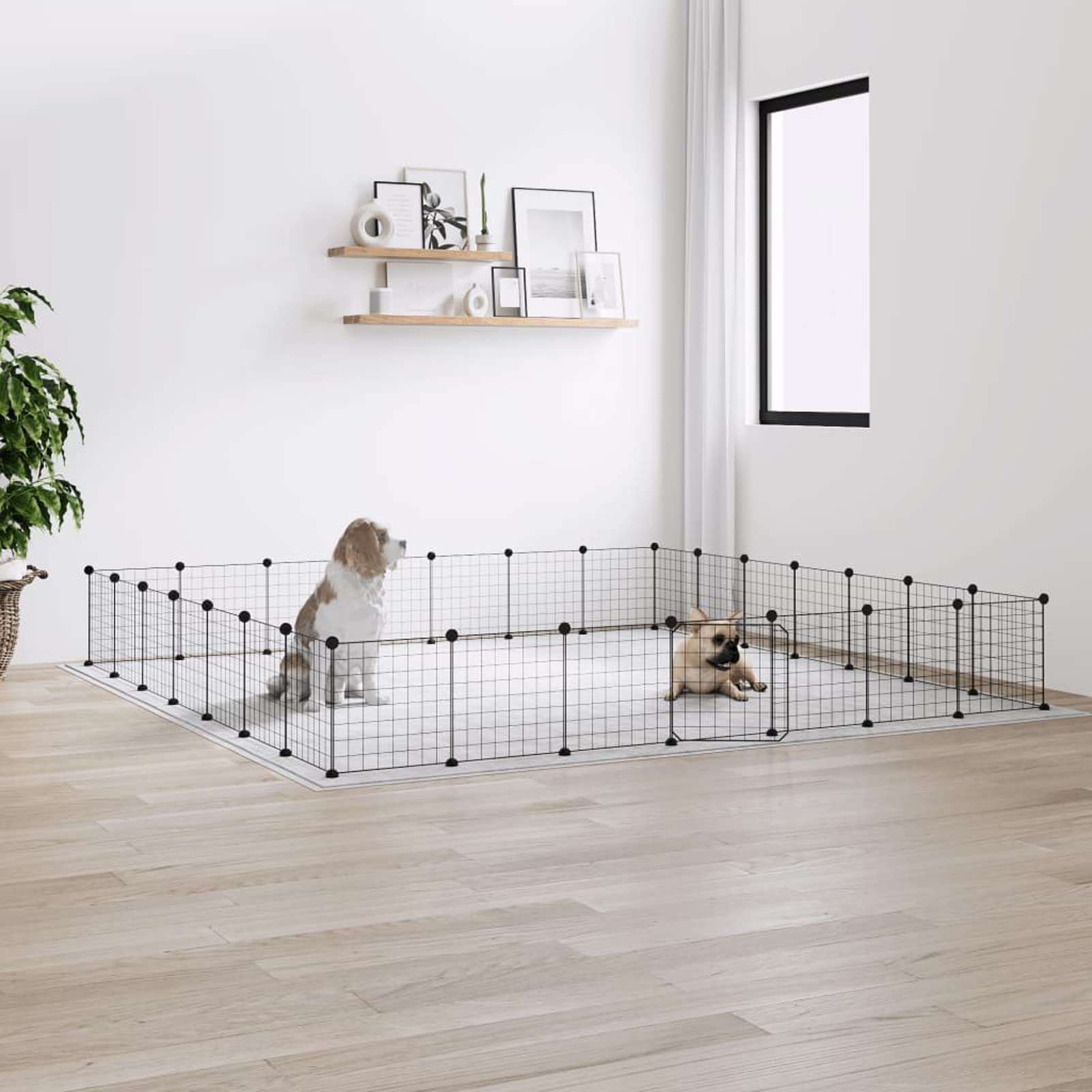 Jaula para Mascotas de 28 Paneles Puerta, CIADAZ Jaulas para Conejos, Jaula Cobaya, Recinto para Conejos, Valla para Mascotas, Cosas para Conejos, Parque para Conejos, Acero Negro 35x35 cm