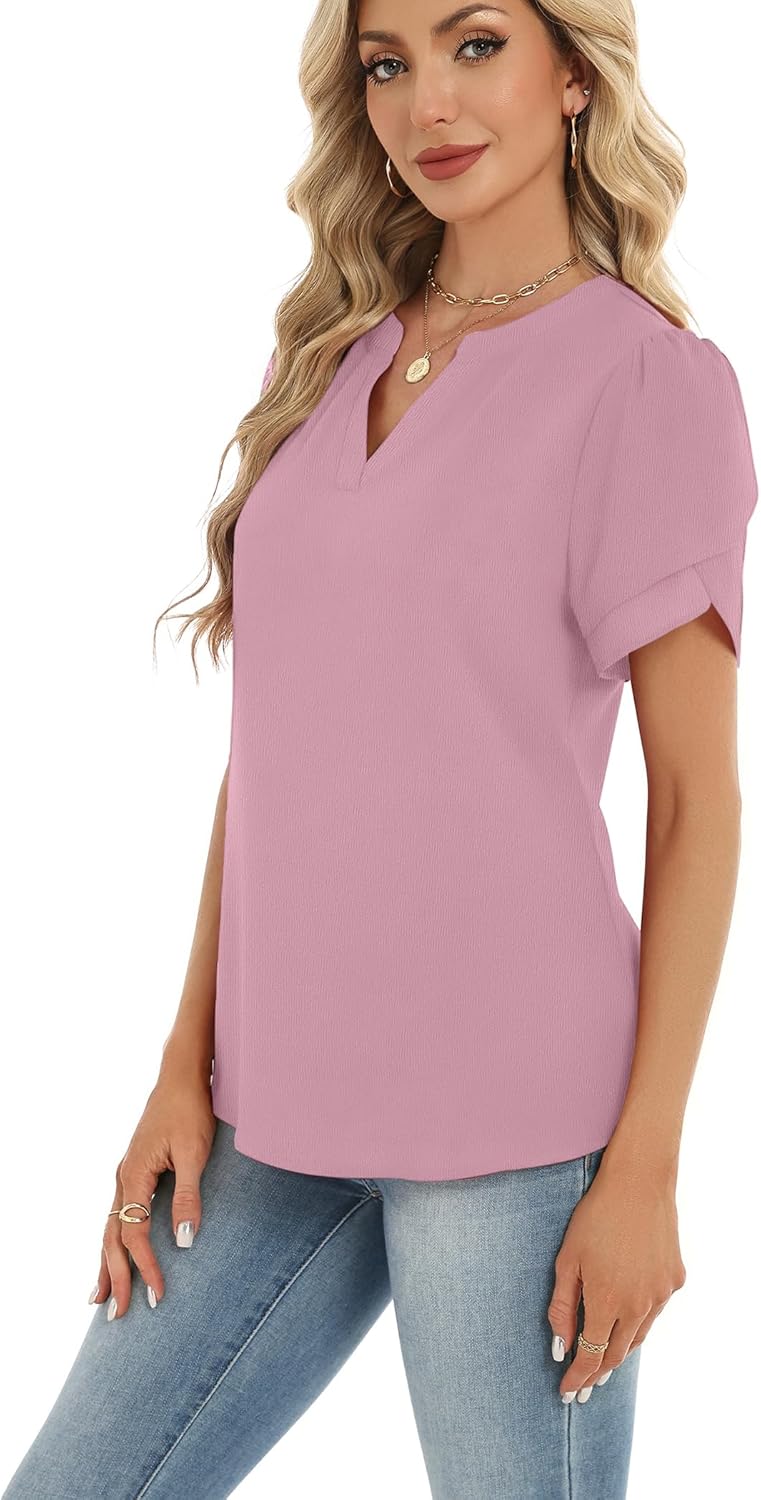Zeagoo Womens Dressy Casual Shirts Short Sleeve V Neck Work Blouse Business Casual Summer Chiffon Tops - Image 5