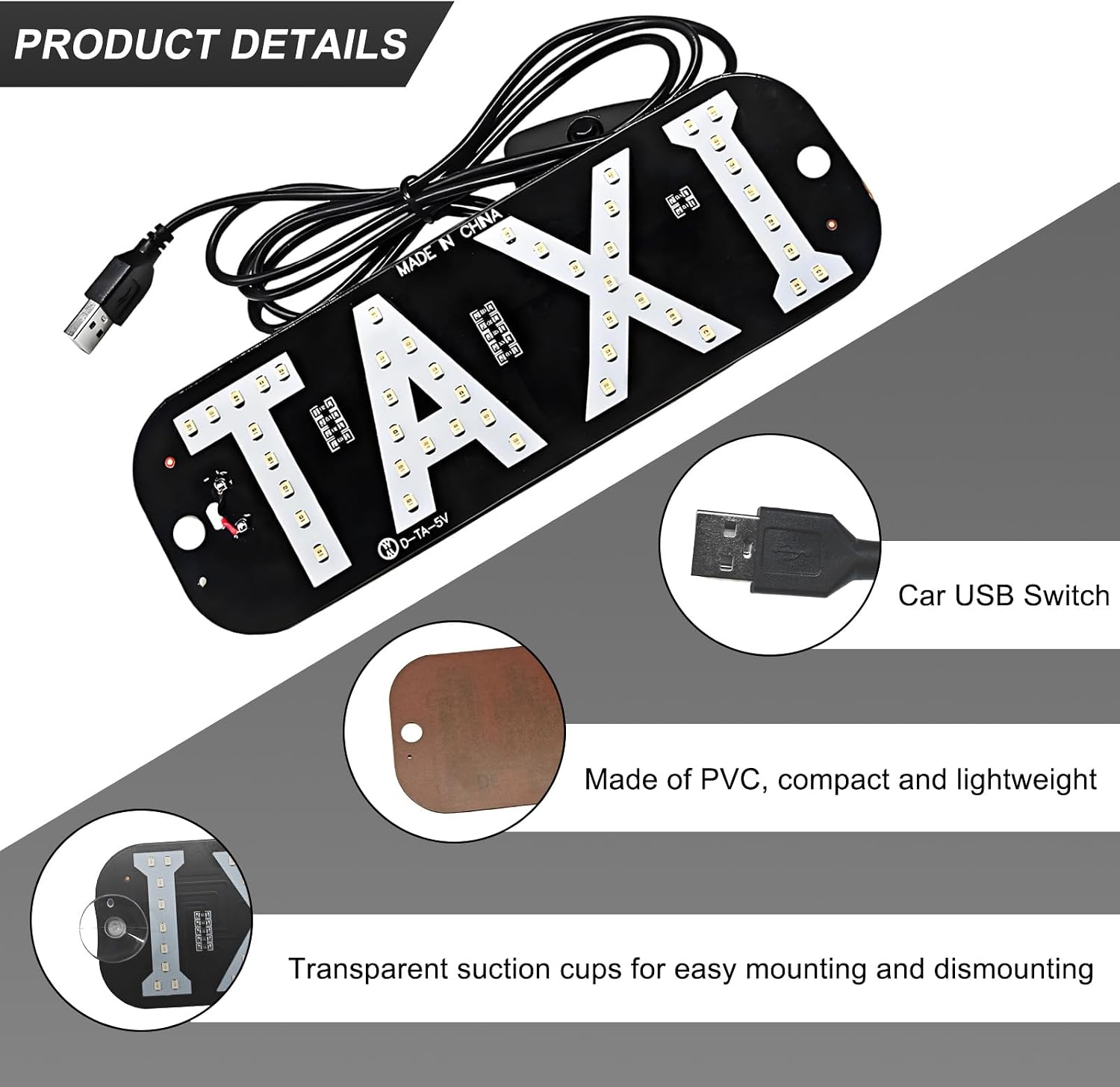 DXNQ Taxi LED Sign Decor, 5V USB Bright Taxi Led Windscreen Cab Indicator Lamp Signal, Vibrant Taxi LED Sign Decor with Transparent Suction Cups for Driver (Blue, USB) image 3