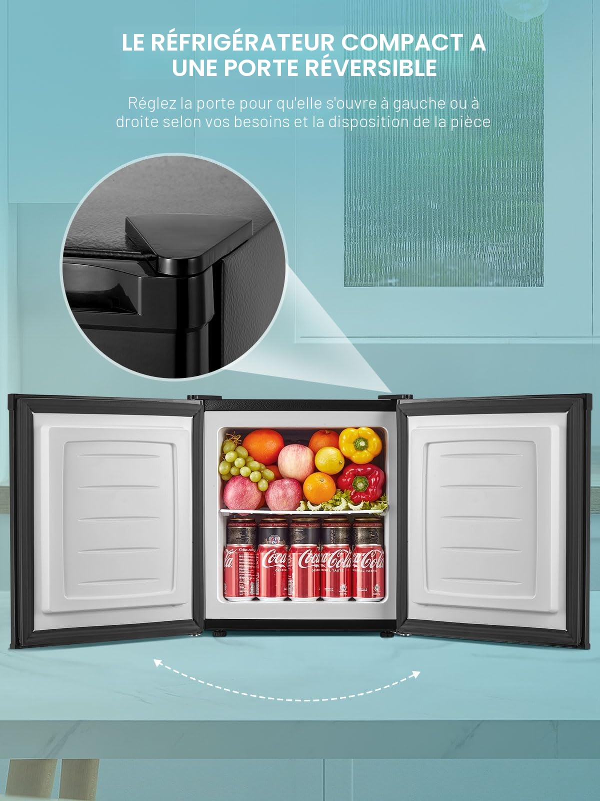 FOHERE 32L Mini Congélateur Porte Réversible Pieds Réglables Silencieux Noir