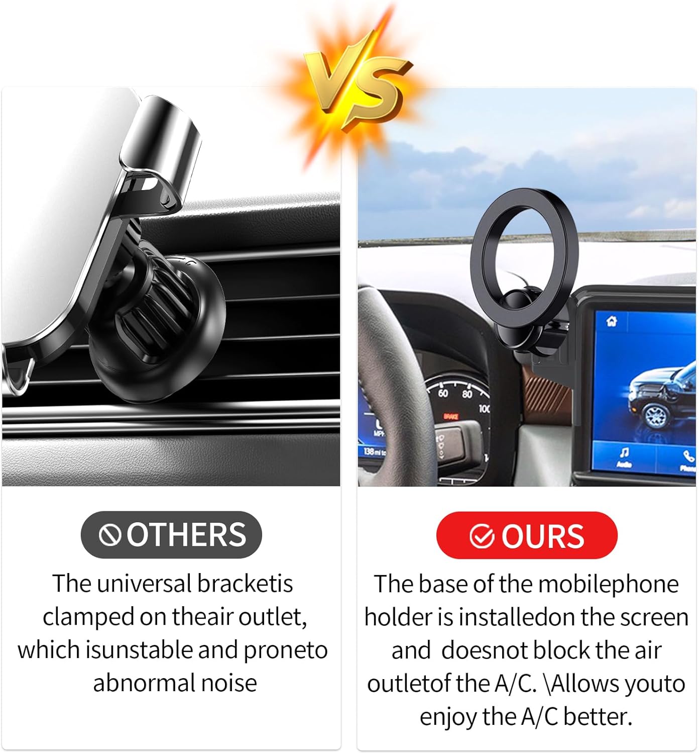 Car Phone Holder for 2022-2024 Ford Maverick Accessories 8-Inch Screen Fixed Clip, 360° Rotation Phone Mount Compatible with MagSafe, Cell Phone Holder Does Not Affect Air Vent