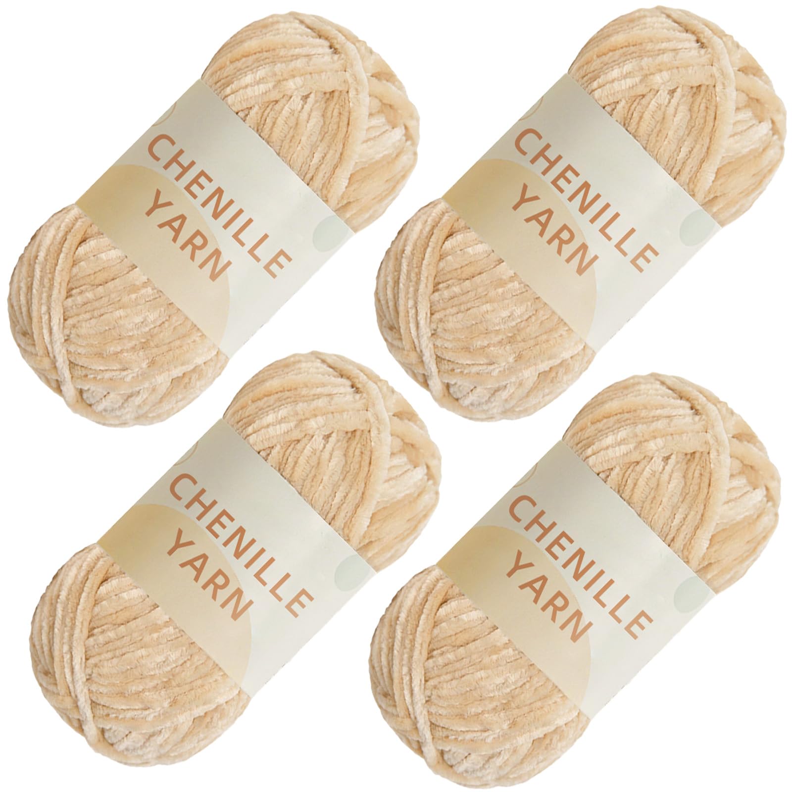 SIMEIQI 4 PCS 400g Soft Chenille Velvet Yarn for Crocheting,Fluffy Warm Yarn for Knitting and Crochet DIY Craft Blanket Bag Hat Scarve Clothe Gloves Slippers DollοΌCamelοΌ