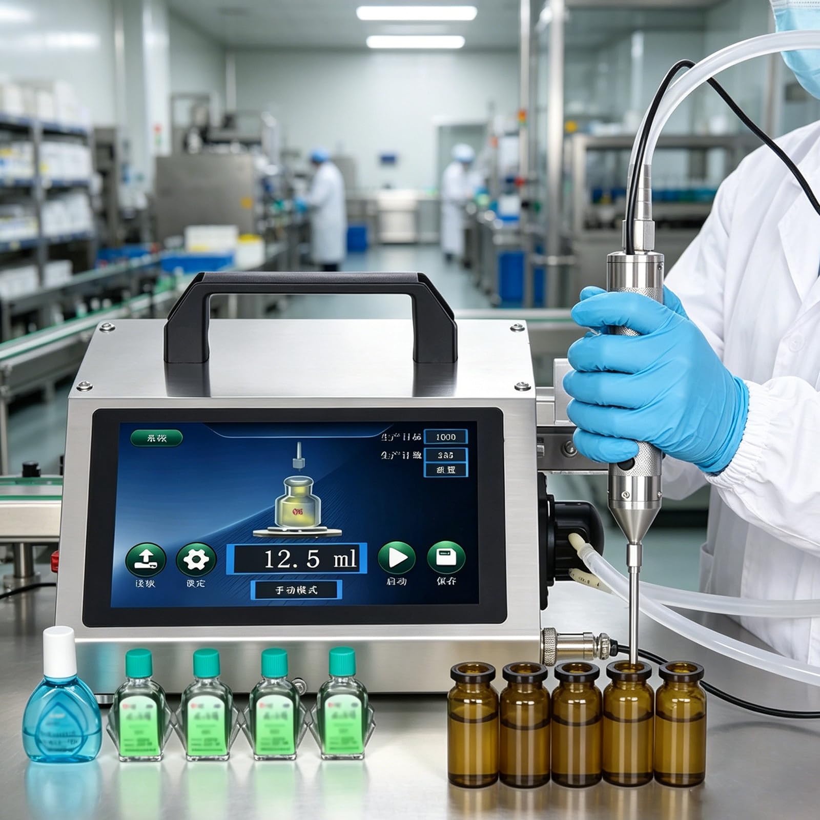 Flüssigkeitsfüllmaschine 1-100ml mit 3 Füllköpfen, Digitaler Lautstärkeregler & LED-Anzeige, Automatischer Spender für Kleinunternehmen & Heimgebrauch