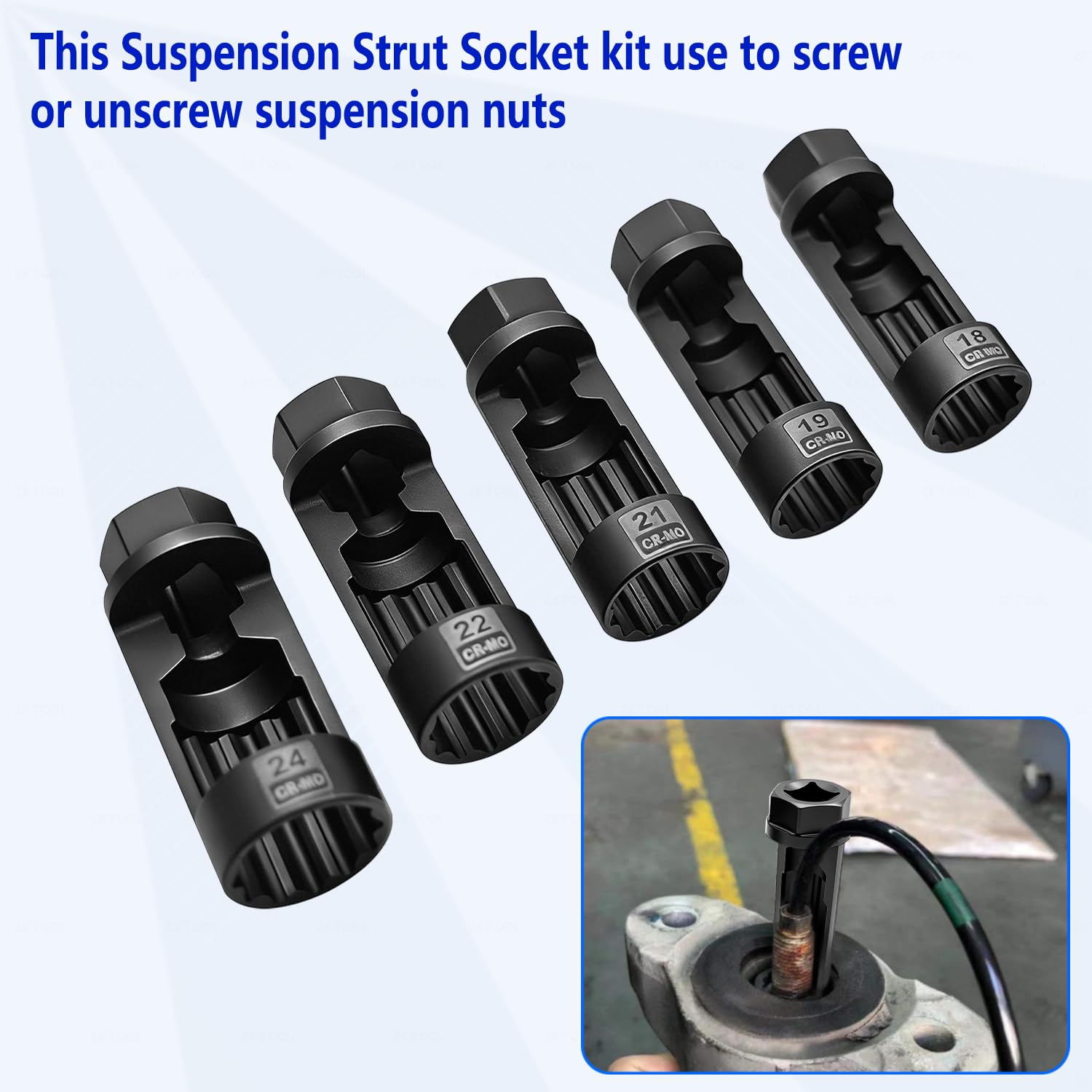 ZKTOOL 081 zestaw gniazd nasadowych z nakrętką napinającą 18 mm 19 mm 21 mm 22 mm 24 mm