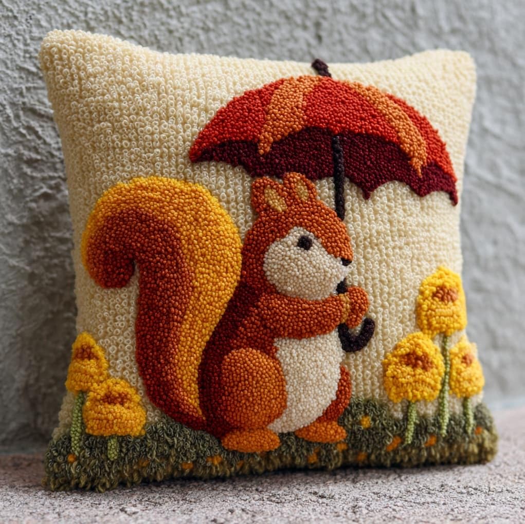WallustrioaW Pre Printed Latch Hook Kits for Beginners,Cute Squirrel