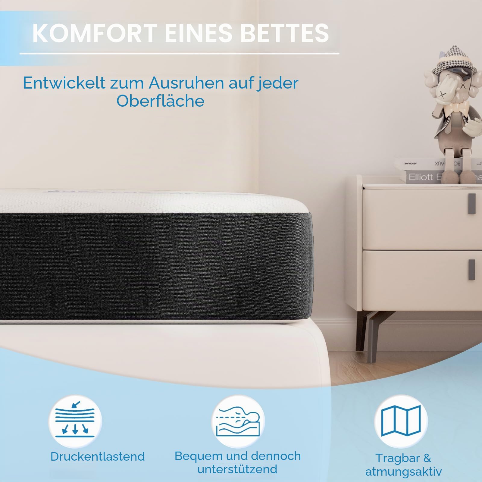 wowttrelax Faltmatratze Doppelbett, 10,2 cm, faltbare Bodenmatratze, Doppelbett, 4-fach gefaltet, einfache Lagerung, mit waschbarem Bezug und Druckentlastung, für Camping, Wohnwagen, Gäste (135 x 190