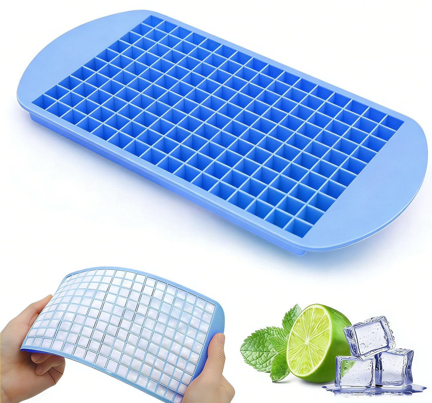 Zonopy Mini Ice Cubes, 1 Pack Silicone Ice Cube Tray for 160 Ice Cubes for Kitchen, Without Lid, Drinks/Beer/Baby Food/Fruit Ice Cube, 1 x 1 cm, Blue