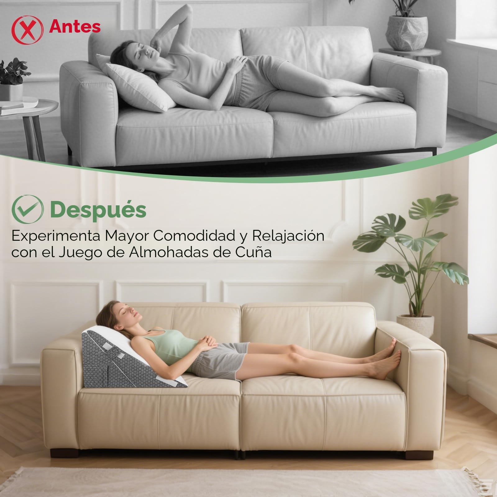 Almohada de Cuña para Dormir, Cuña Antireflujo Adulto Ajustable, Almohada Triangular Ergonómico en la Memoria de Forma, Cojín Inclinado para la Cama y el Sofá, 50 × 50 × 30 cm