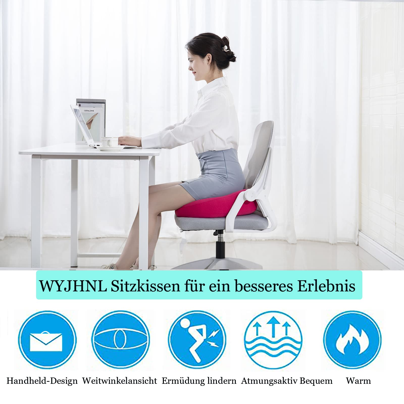 WYJHNL Ergonomisches/Orthopädisch Sitzkissen Kissen für Bürostuhl/Auto, Sitzauflage/Sitzauflagen/Sitzerhöhung Auto Erwachsene Sitzerhöhung für Hintern, rückenschmerzen, Boden, Stuhl 40x40cm pink
