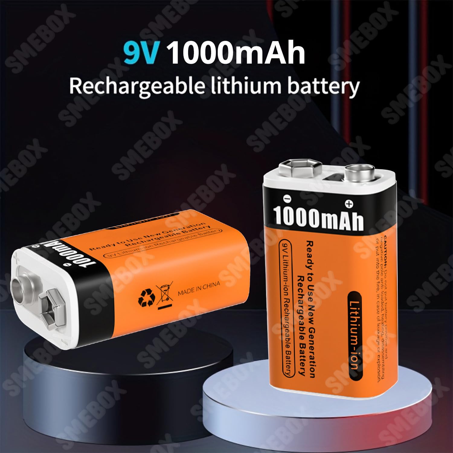 Pilas Litio Recargables de 9V 1000mAh (9000mWh) Batería Recargable PP3 con Cargador y Cable USB para Detector Humo, Multímetro, Control Remoto, Guitarra Eléctrica (8 Pcs)