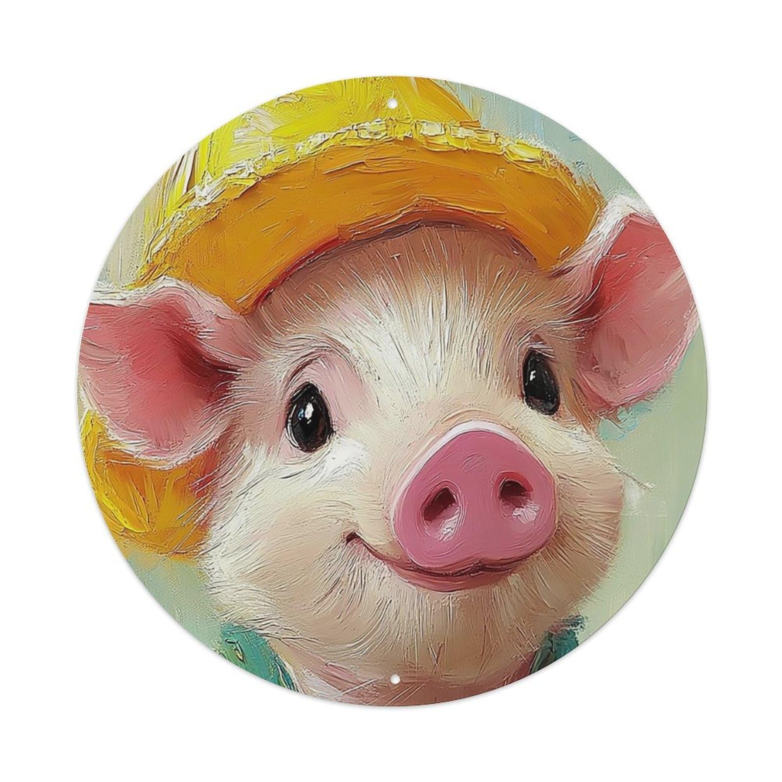 Animal Piggy in The Hat Vintage Metal Tin Sign Plaque Wall Decor for Cafe, Club Bar, Office, Garden Metal Poster 8x8Inch