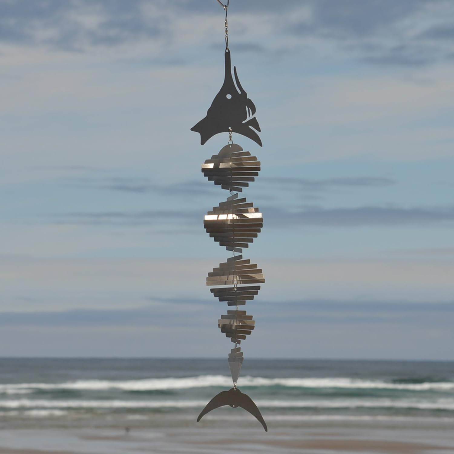 In the Breeze Fish Shimmer Helix Hanging Wind Spinner, Stainless Steel, Marlin,7062