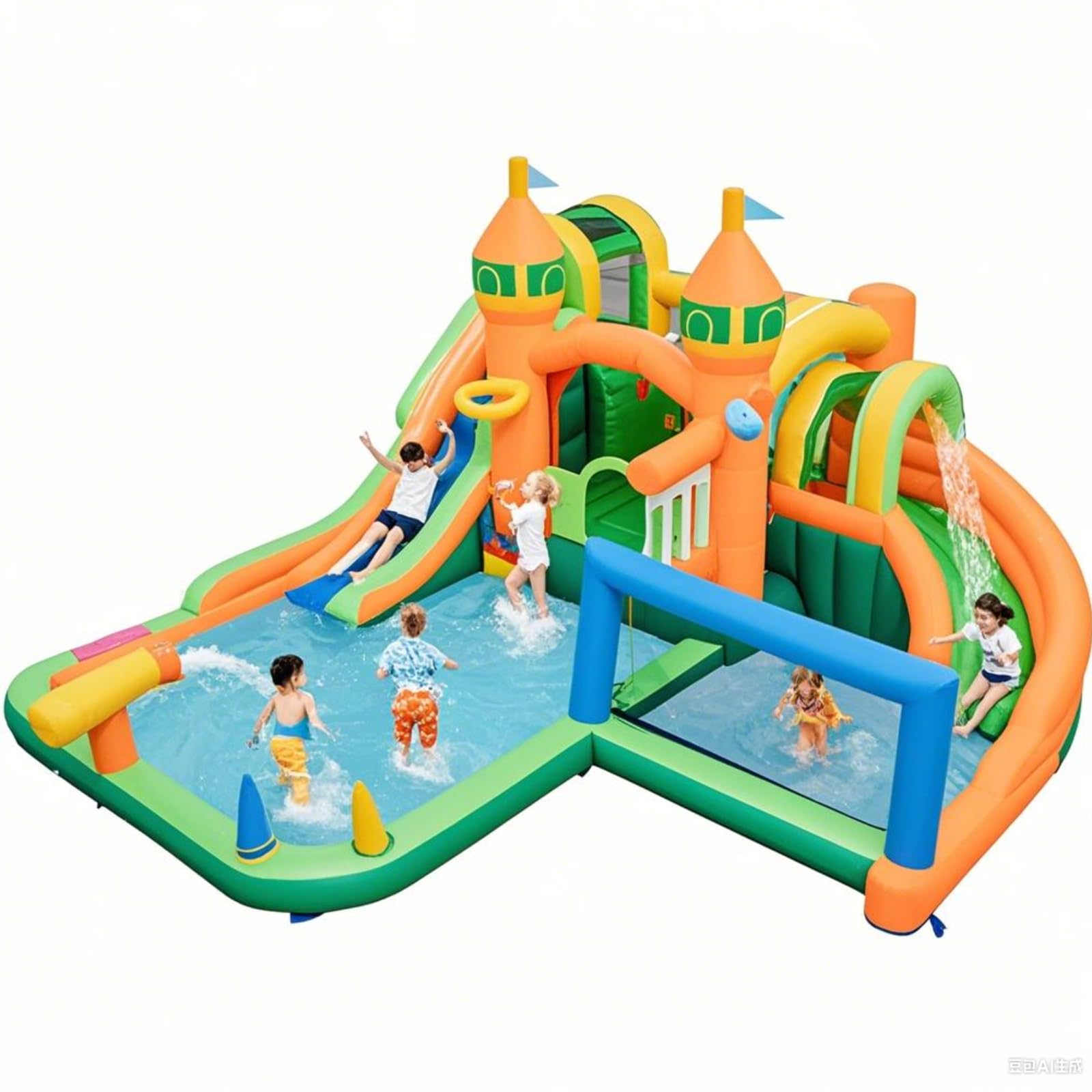 BOUNTECH Inflatable Water Slide, 9 in 1 Dual Slides Kids Water Park Jump Castle Water Soccer, Big Splash Pool, Water Slides Inflatables for Kids, Water Slide Bounce House for Outdoor Backyard Party