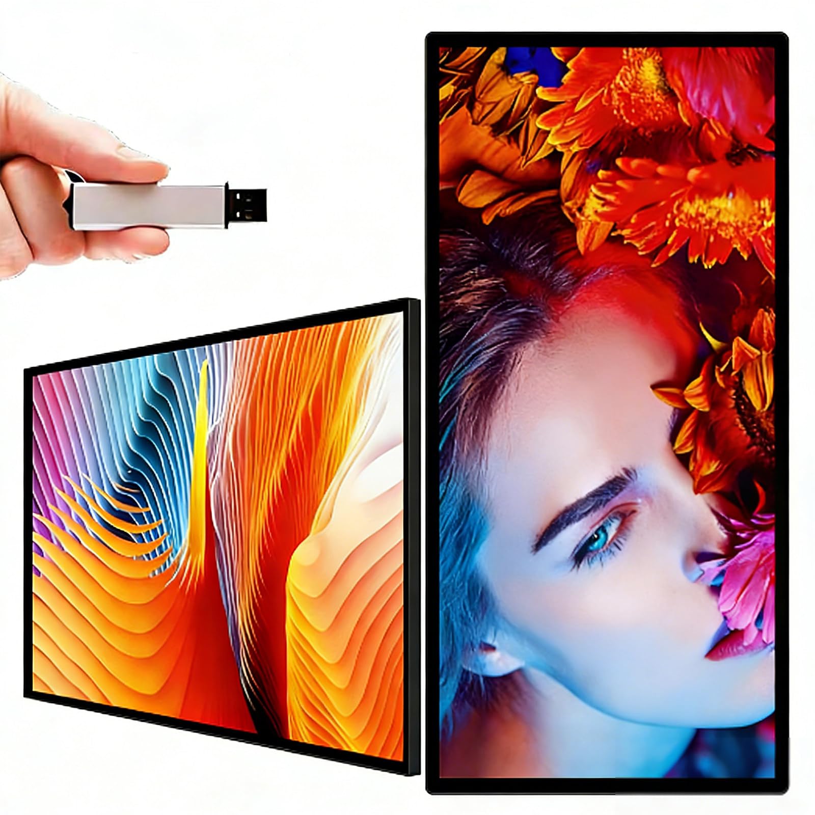 Wyświetlacz Digital Signage, odtwarzacz multimediów reklamowych, ekran reklamowy LCD, dysk U-Disk Plug&Play, USB/WiFi, przełączanie trybu poziomego i pionowego, zapętlanie, inteligentny podział e
