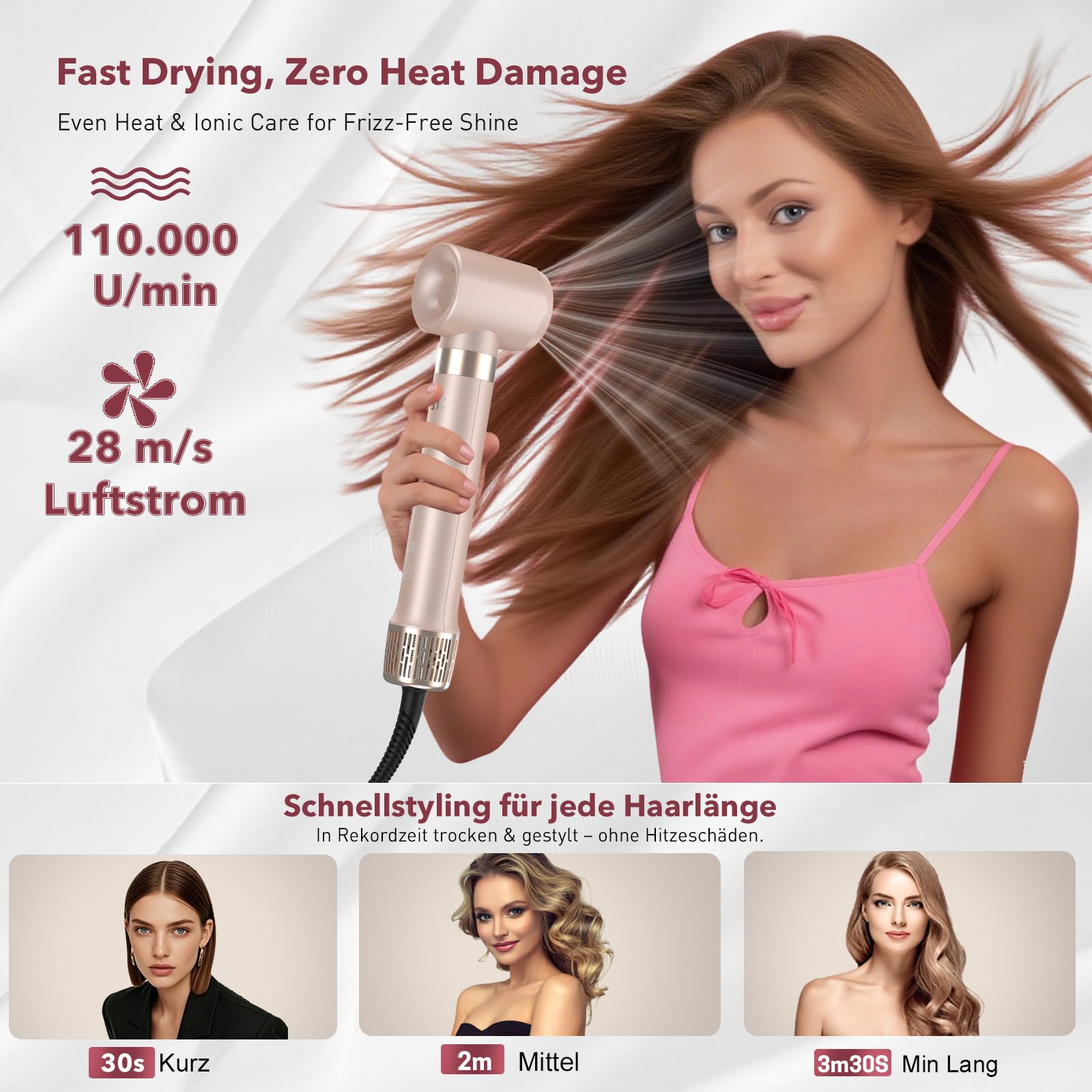Airstyler 6-in-1, High Speed Ionen Föhn & Multifunktionaler Hairstyler, Auto-Wrap Lockenstab automatisch für alle Haartypen, Keine Hitzeschäden Warmluftbürste, Styling, Volumisieren, Locken, Glätte