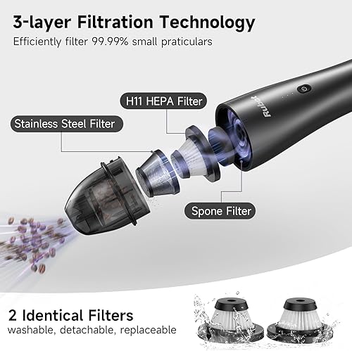 Miniatura 6 de RUBOT Aspiradora de coche, aspiradora portátil inalámbrica, mini aspiradora de mano portátil para detalles de automóviles (P02)