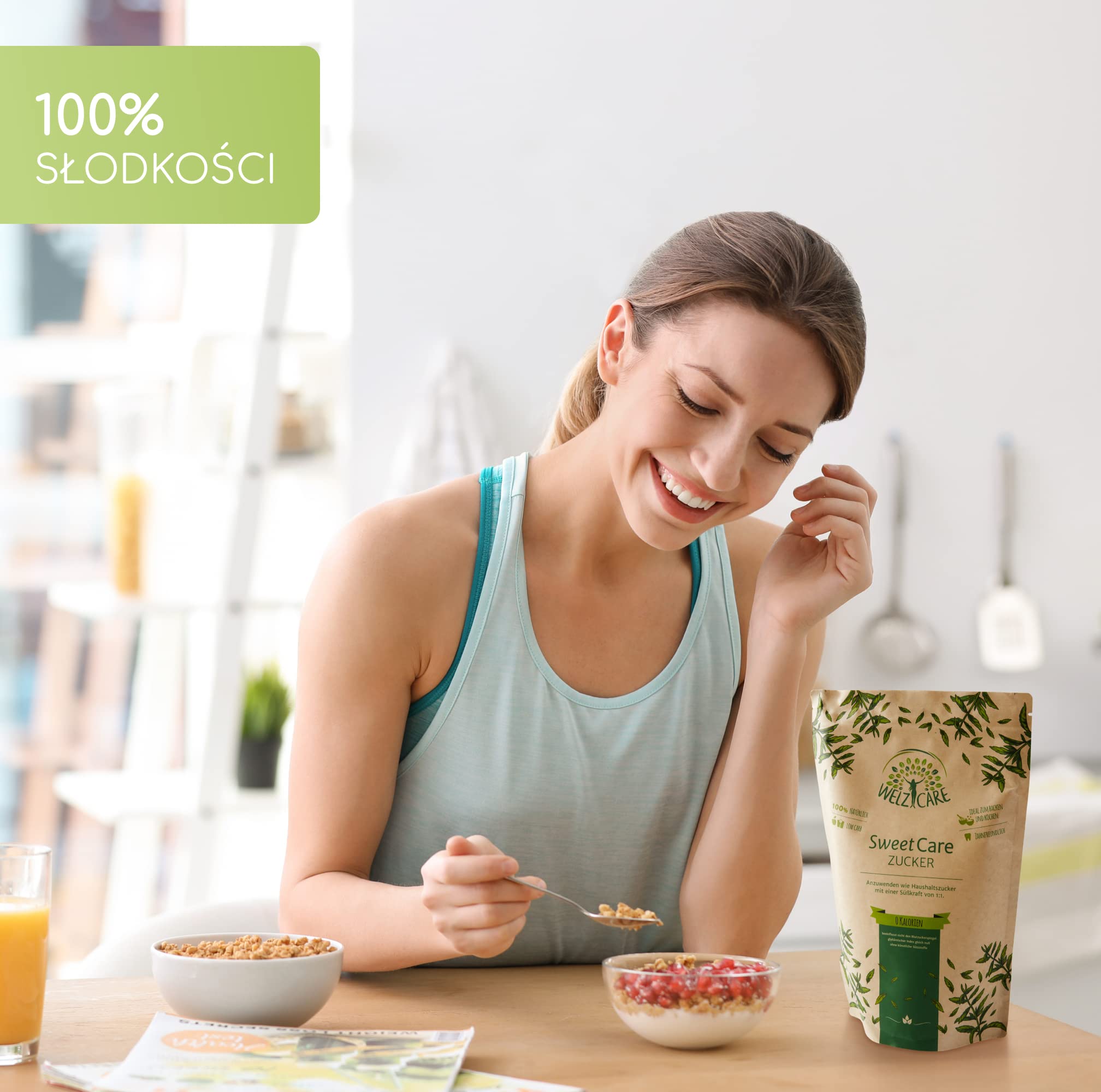SweetCare PREMIUM zamiast cukru kryształowego - 3 x 1 kg - zamiennik cukru - 100% wegański - bez kalorii - niskowęglowodanowy - z erytrytolem i stewią - Made in Germany