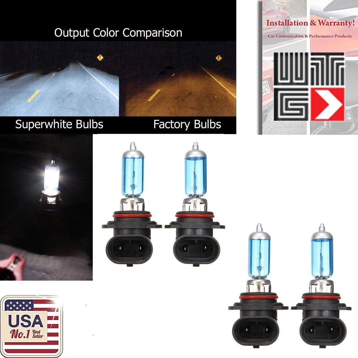 WTG Combo 2 Pair 9006 100W Super White Xenon Halogen OEM Headlight Light Bulbs (9006-100w)