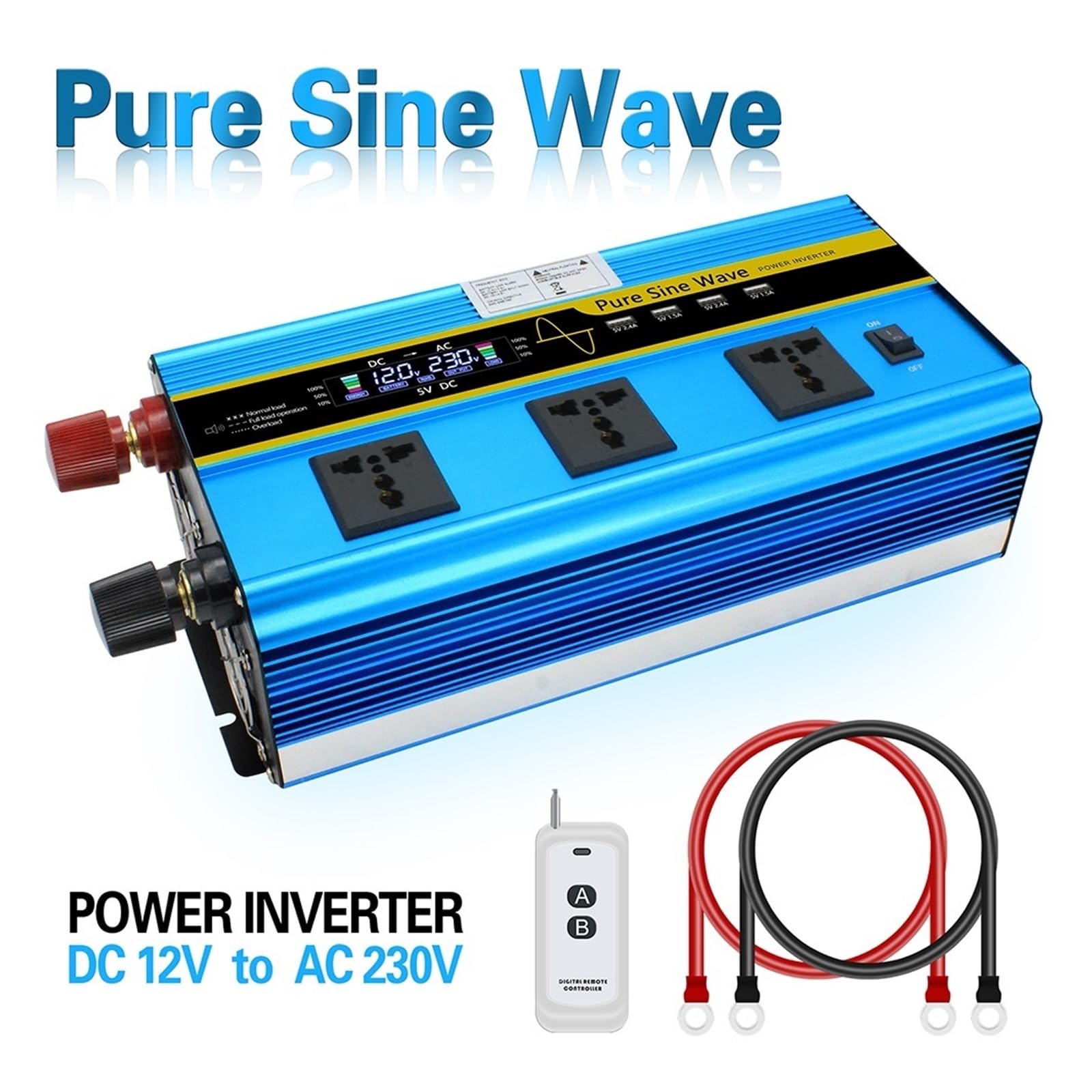Convertitore di Tensione 6000W CC 12V 24V in CA Trasformatore Display LCD 4Usb Invertitore di Potenza Efficiente Stabile(24V 60Hz)