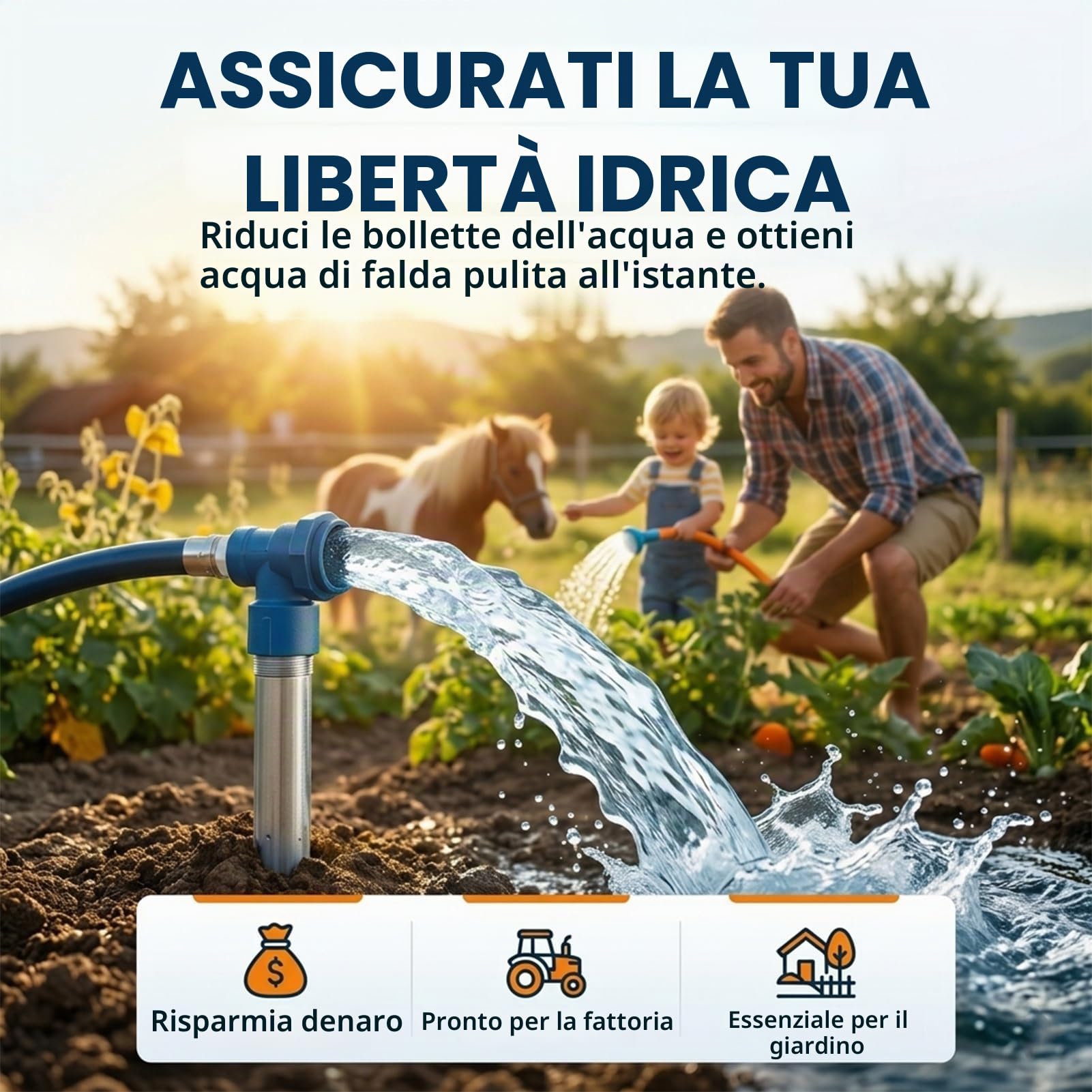 Kit Pozzo Artesiano 1-1/4 Pollici Inox, Risparmio Idrico per Giardino con Punta Filtrante e Tubi Zincati, Soluzione Estrazione Acqua Sotterranea Anti-Corrosione(6M Kit)