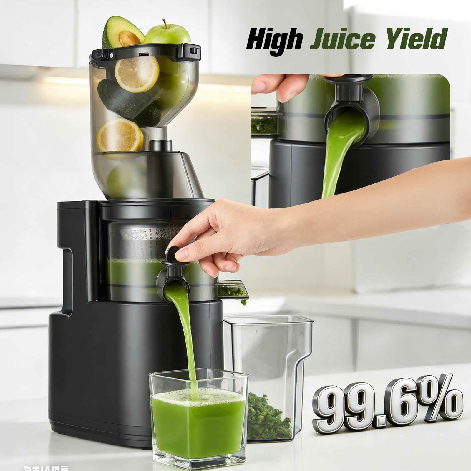 Extractor de Zumos y Verduras con Boca XL de 140 mm, Motor de 500W, Licuadora Slow Juicer, Separación de Pulpa, Protección Infantil, Fácil Limpieza, Para Frutas y Verduras Enteras