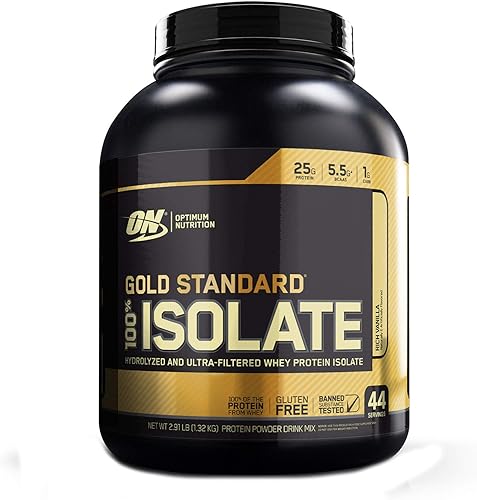 Optimum Nutrition Gold Standard 100 % aislante 3 lb TUB 2019 44 porciones nuevo hidrolizado y ultra filtrado premium proteína aislante (Vanilla)