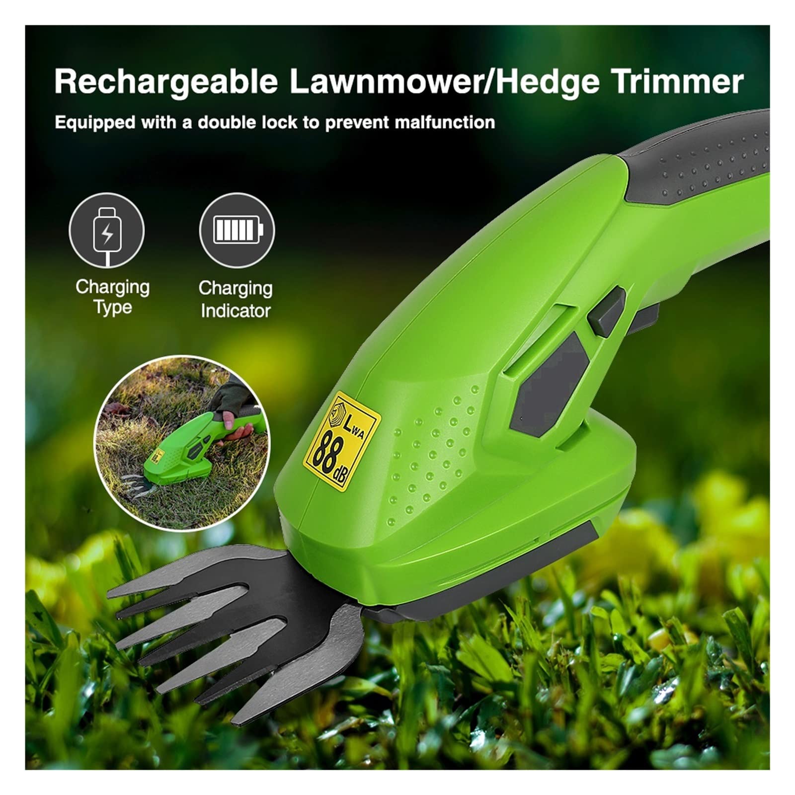 Tondeuse à gazon, 3.6/7.2V 2 en 1 tondeuse électrique Lithium-ion sans fil taille-haie outils de jardin rechargeables taille-haies for l'herbe(7.2V)