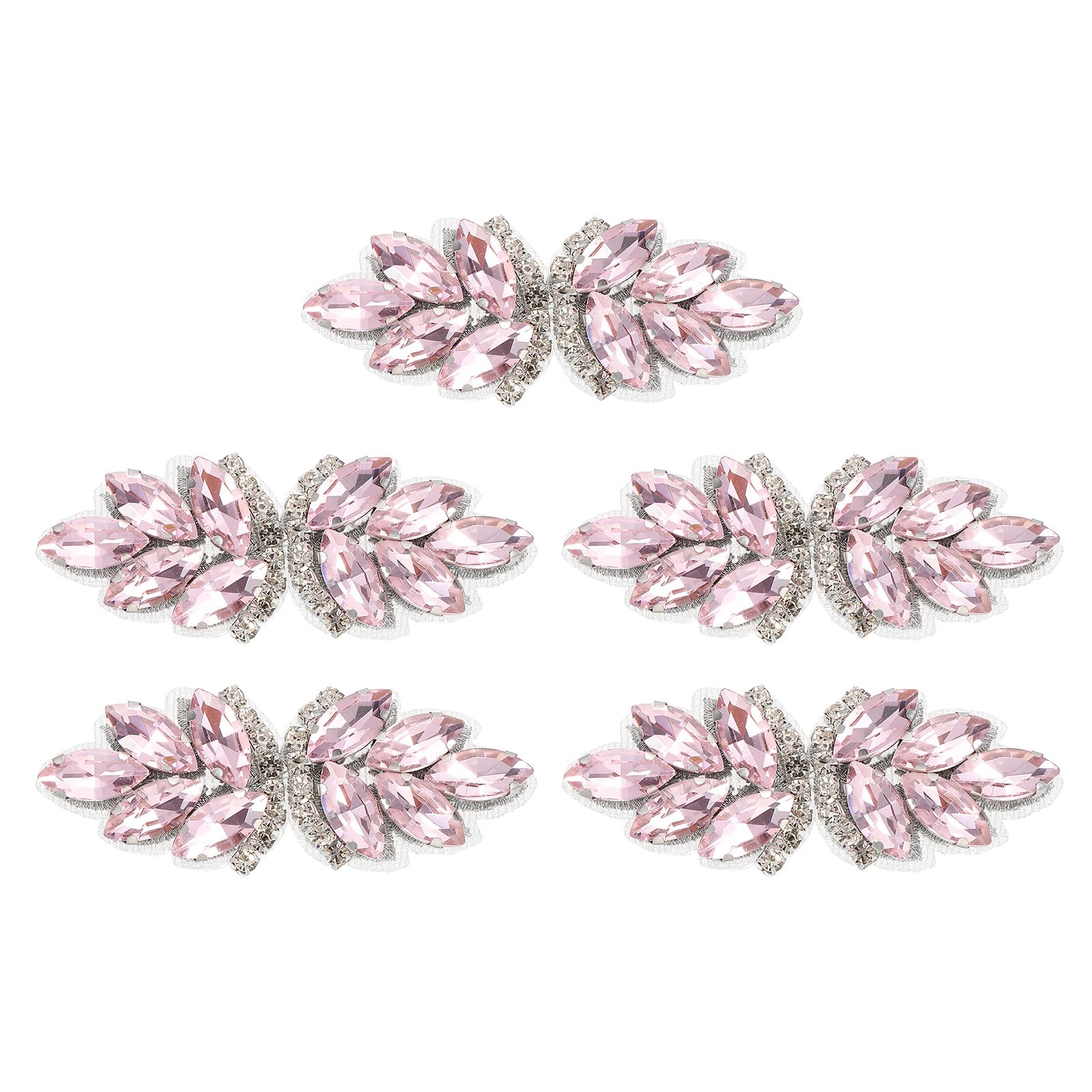 sourcing map 5Pcs Rhinestone Crystal Applique, Handmade Beaded Patches Sew on Patch Crystal Sewing Applique for Bridal Sash Wedding Dress Shoes Bags, Pink/Silver White