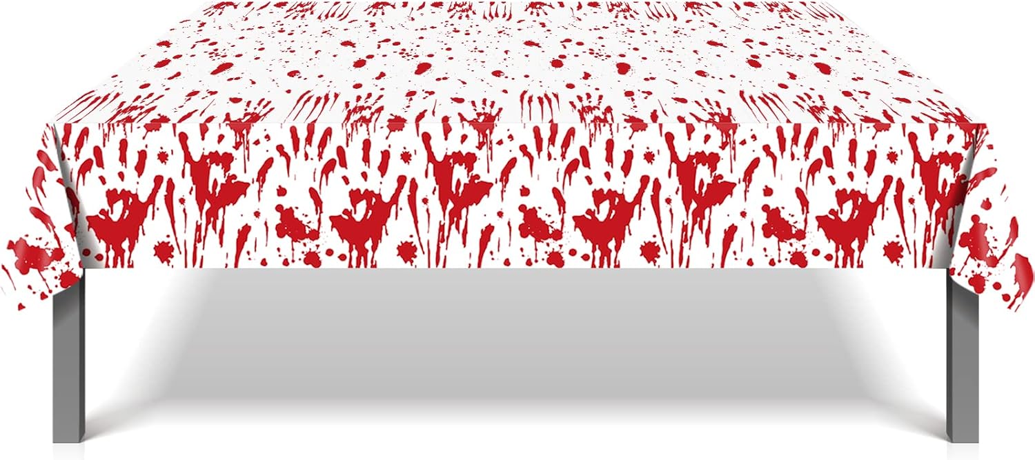 2Pcs Halloween Bloody Hands Party Tablecloth, 54x87In Bloody Hands Plastic Table Covers, Blood Splatter Party Supplies, Halloween Disposable Table Cover for Scary Movie Nights, Horror Theme Events