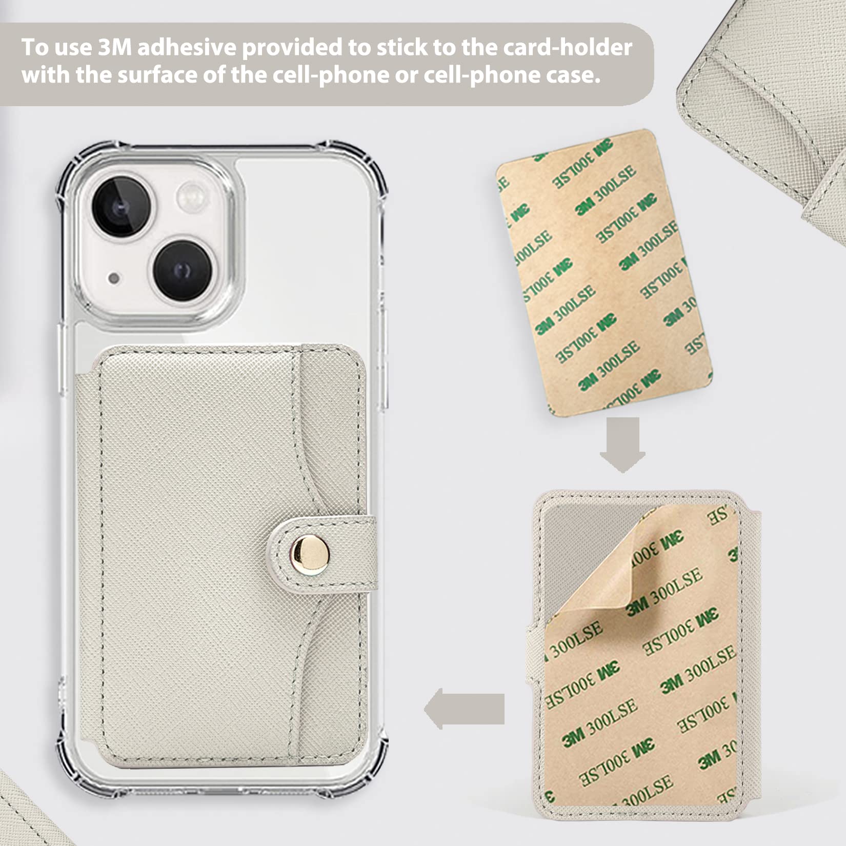 M-Plateau Handyhülle zum Aufkleben, kleiner Kartenhalter für Handyhülle mit Schnappverschluss und Leder-Handy-Kartenhalter für die meisten Smartphones (Beige)