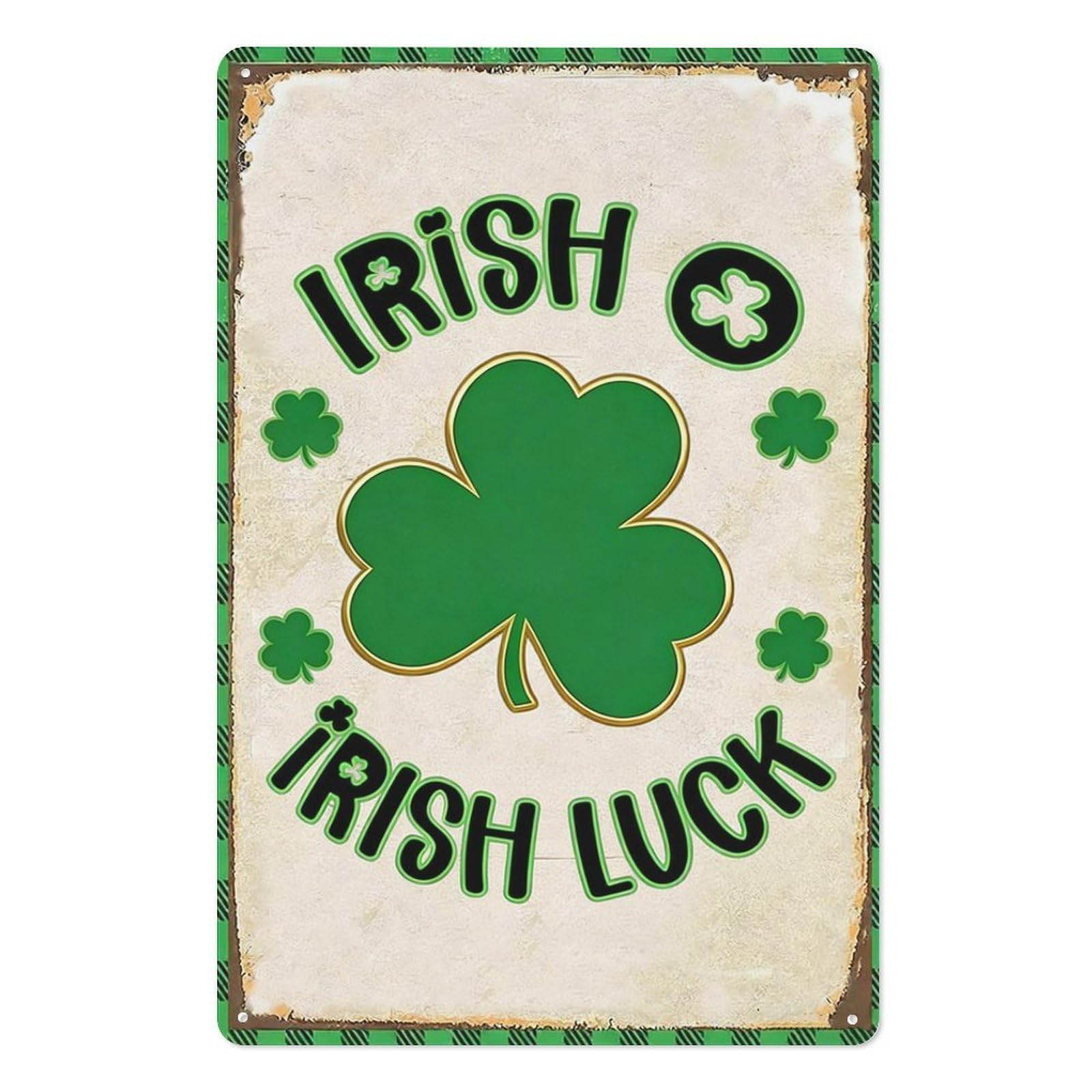 peiyeety Irish Luck Shamrock Metal Tin Sign 8x12 Inch, Vintage Green Plaid St Patrick’s Day Pub Bar Wall Decor Plaque, Retro Irish Wall Art
