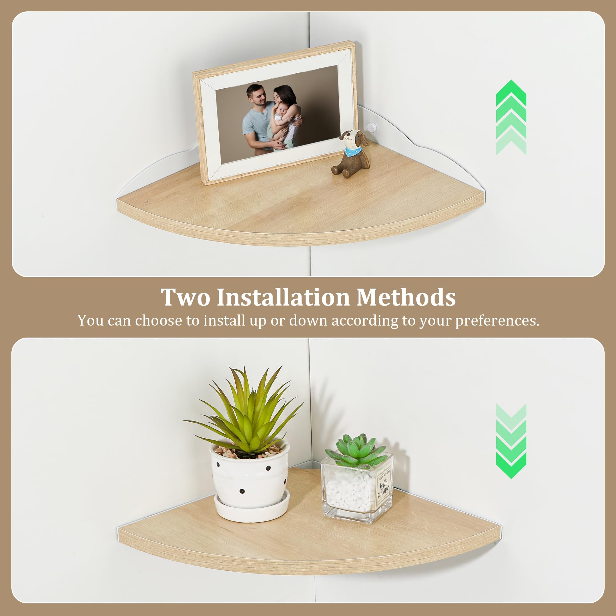 SAYAYO Estanteria Pared de 90° Juego de 3, Estante Esquinero de Madera, Radio de 27 CM Estante de Pared, Estantes Flotantes para Baño, Sala de Estar, Cocina