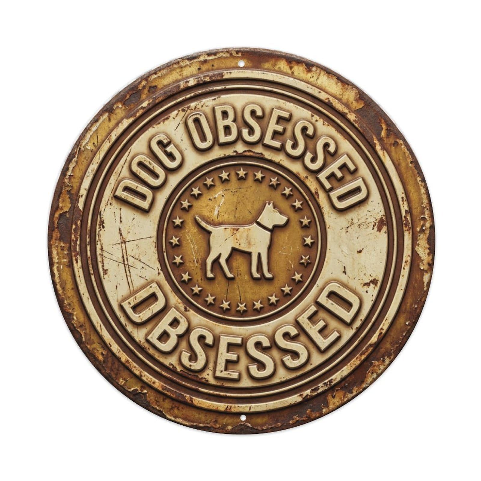 Vintage Dog Obsessed Here Paws Metal Tin Sign Plaque Wall Decor for Cafe, Club, Garden Round Metal Poster 8x8Inch