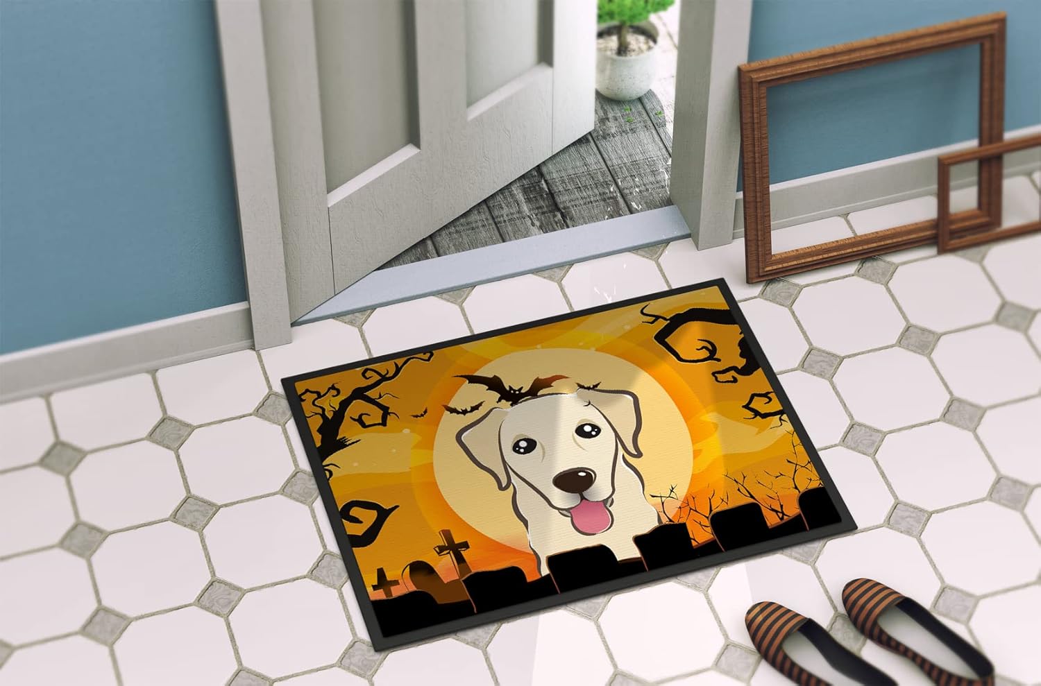 Caroline's Treasures BB1810JMAT Halloween Golden Retriever Doormat 24x36 Front Door Mat Indoor Outdoor Rugs for Entryway, Non Slip Washable Low Pile, 24H X 36W