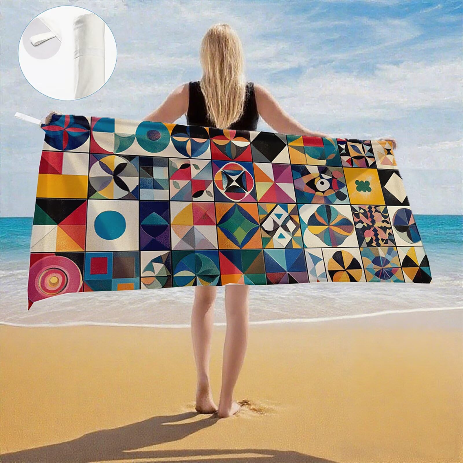 Serviette de Plage XXL 100x200 cm,Bohême Serviette Plage Microfibre avec Séchage Rapide, Anti-Sable, Absorbante Fonction Design pour Vacances Piscine Pique-Nique Voyages Yoga, Cadeau Femme Q-691