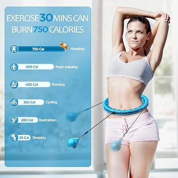 Weighted Exercise Hoop Plus Size, 32 Detachable Knots for Adults & Beginners, 2 in 1 Abdomen Fitness Massage Non Fall Smart Hooola Hoop with Auto Spinning Ball
