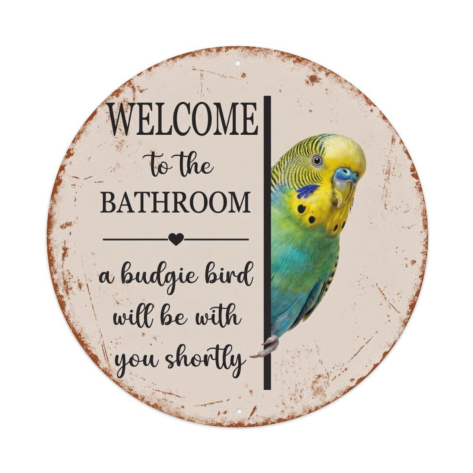 Vintage WELCOME To The BATHROOM Budgie Bird Metal Tin Sign