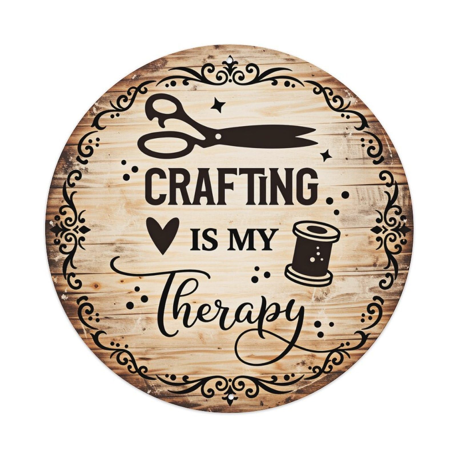 Crafting Is My Therapy Round Tin Sign Vintage Style Metal Sign Home Bar Garden Wall Plaque Decor Metal Poster 8x8 Inch