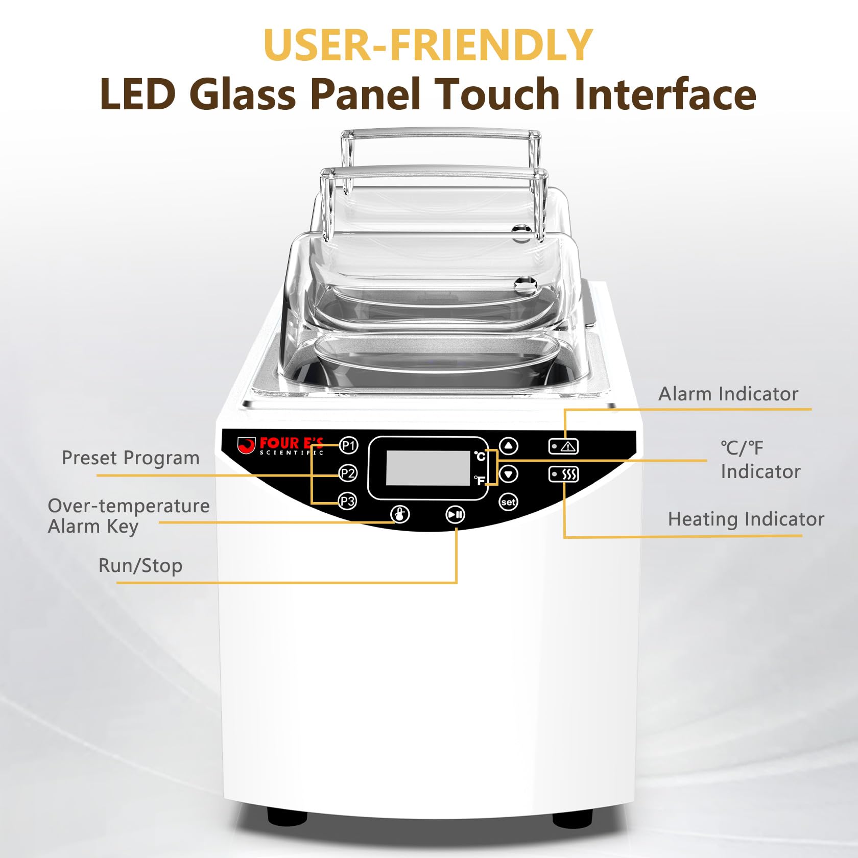 4E's USA Lab Water Bath - Digital 5 Liter Laboratory Thermostatic Water Bath Heater with Precise Temperature Control, Double Safety Features, Easy to Read LED Display