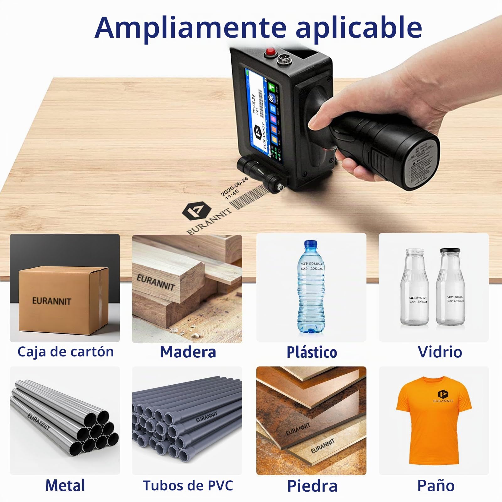 Impresora de Inyección de Tinta Portátil 12.7 mm E15 con Tinta de Secado Rápido ER520 para Texto, Código de Barras, Fecha y Logotipo