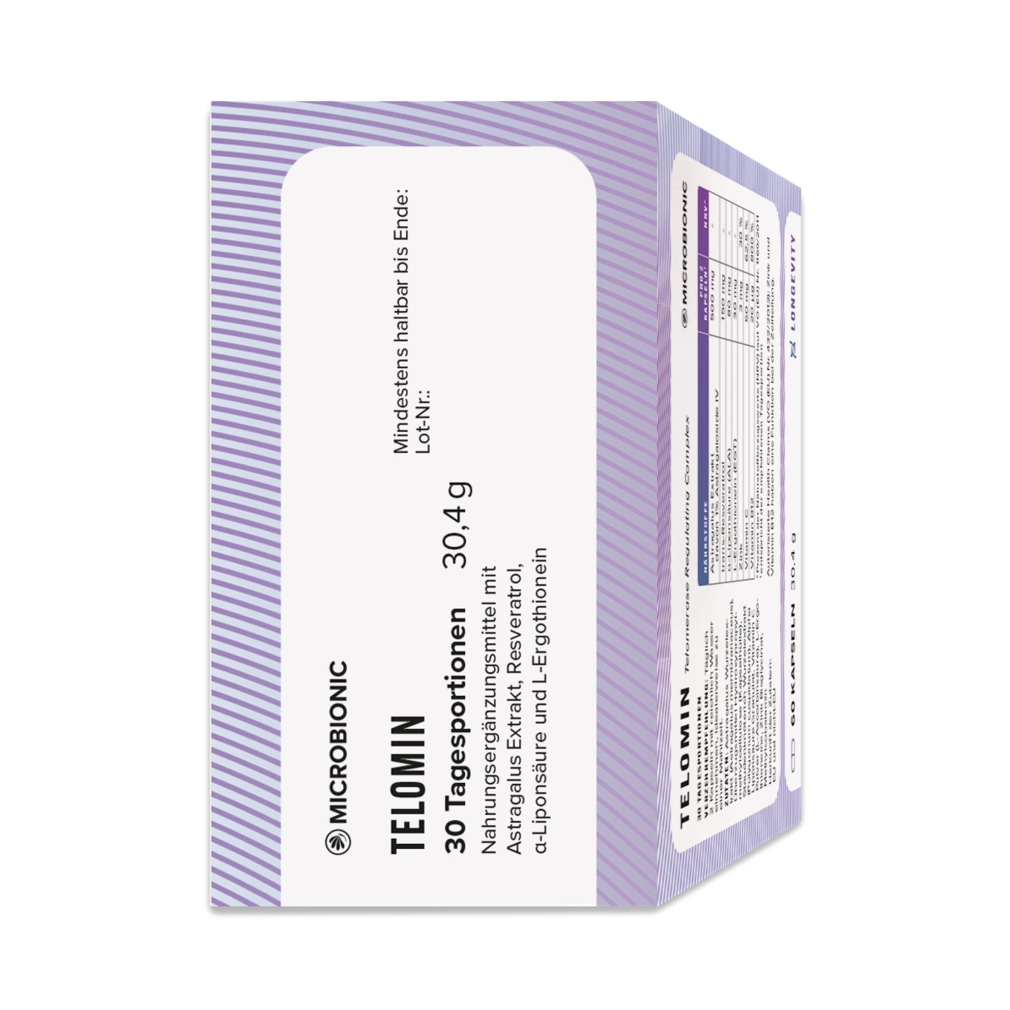 Telomin Longevity Nahrungsergänzung by MICROBIONIC | 60 Kapseln mit Astragalus-Wurzelextrakt | für Zellschutz, Regeneration, sowie Energie und Vitalität | made in Germany